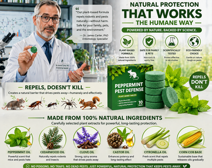 💥LAST DAY SALE 50%OFF💥🟢 Natural Peppermint Rodent Repellent Tablets – 10 Pack