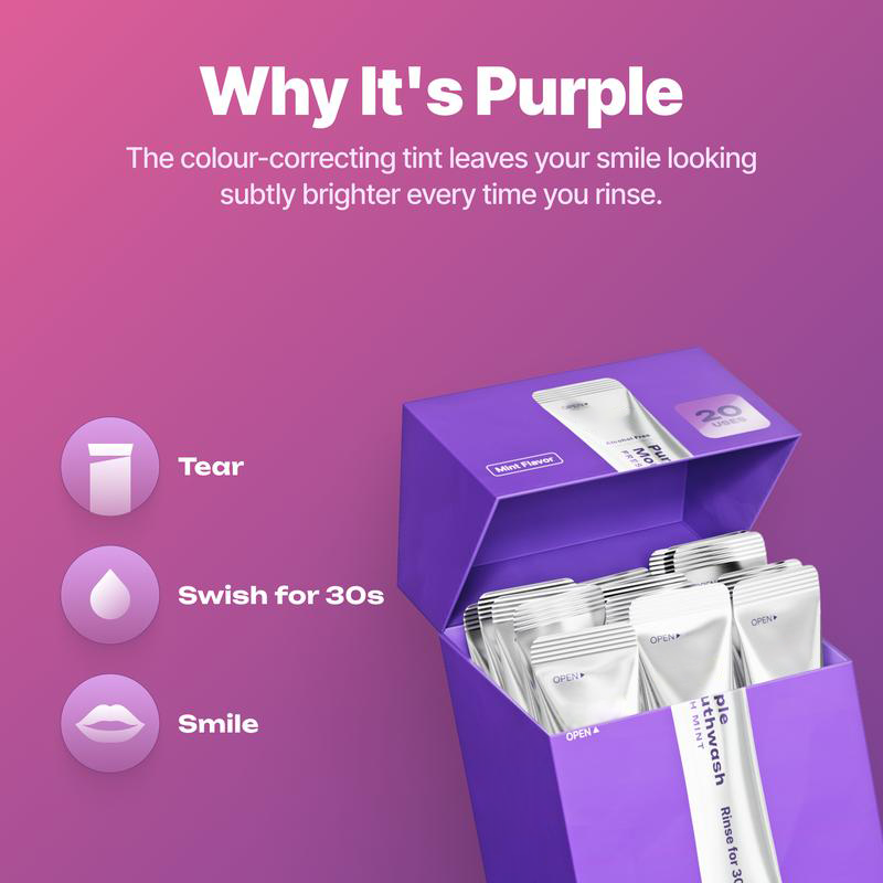 LAST DAY PROMOTION - 50% OFF Purple Mouthwash - Sachets 20 Pack - Peroxide-Free - Alcohol Free - Vegan Mint