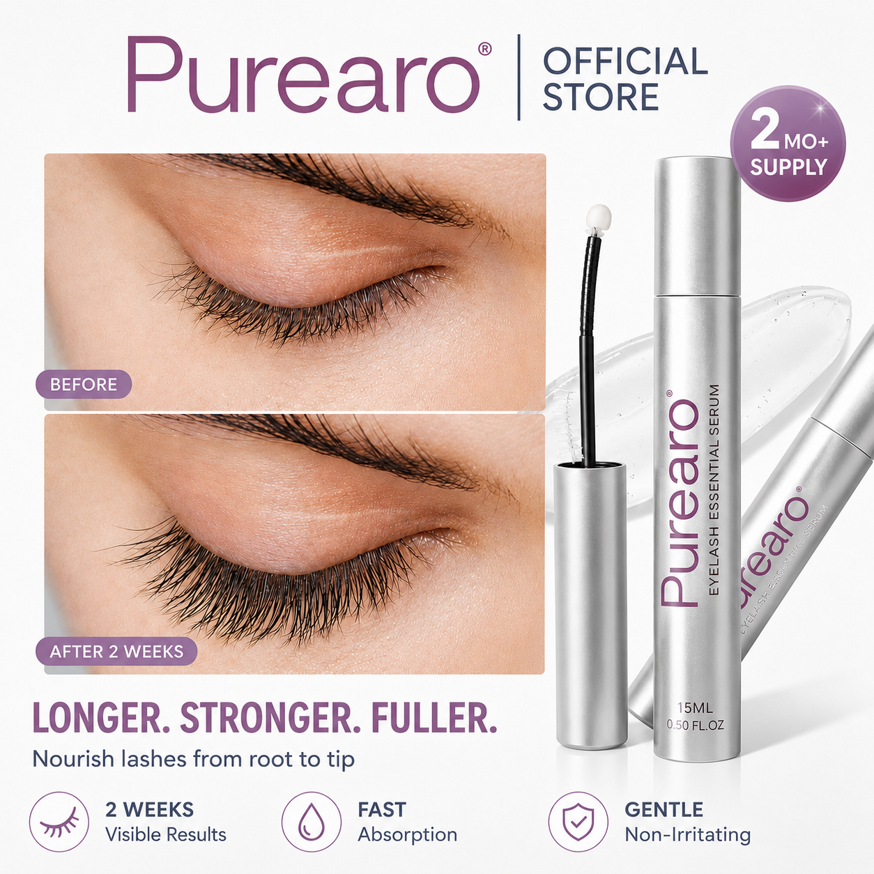Buy 1 Get 1 Free ✨ Eyelash Growth Serum (Large Size) — Achieve fuller, thicker lashes in just 2 weeks.